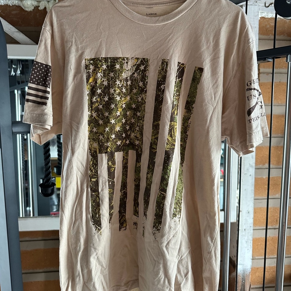 Tan Graphic T-Shirt with Flag Design